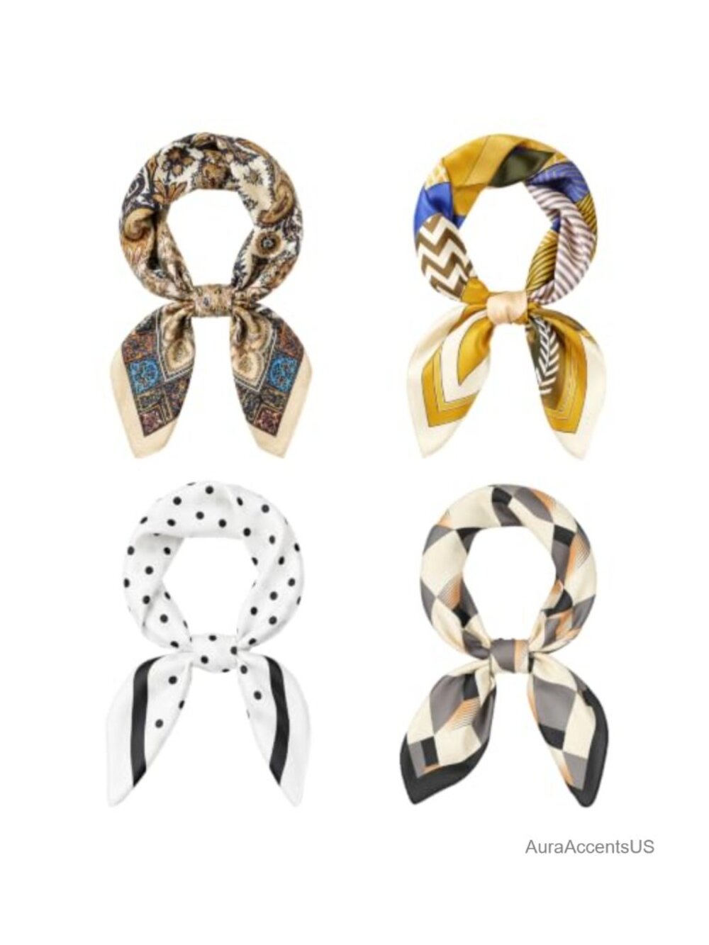 4 Pack Satin Neck Scarves 27.5 Inch Lightweight Square Scarves Silk Feeling